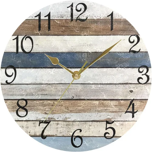 Miniatura 21 de Reloj de pared rústico retro con puerta de granero de madera, marrón, azul, funciona con pilas, silencioso, sin tictac, 10 pulgadas, reloj de mesa