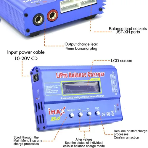 Miniatura 3 de IMAX B6 Cargador de Equilibrio de Batería Lipo de 80W Descargador de 6A, RC Hobby Lipo NiMh Li-ion Ni-Cd Cargador de Equilibrio Digital Lipro
