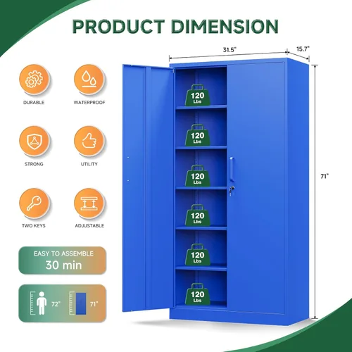 Miniatura 3 de Letaya Gabinetes de Almacenamiento de Garaje de Metal con Puerta con Cerradura y Estantes Ajustables, Gabinetes de Herramientas de Acero para Hogar