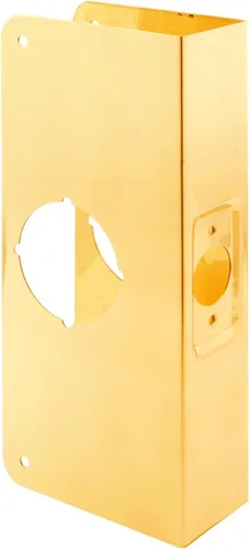 Prime-Line MP9541 - Placa de refuerzo de puerta y cerradura de orificio único de latón para puertas de 1-3/4 pulgadas de grosor, acabado de latón