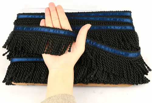 5 yardas de largo, 2.5 pulgadas de ancho, adornos de flecos y adornos de tela, decoración de bricolaje para cortina, sofá y ropa (negro)