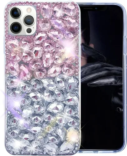 Miniatura 15 de Funda de lujo con pedrería para iPhone 15, funda de teléfono con purpurina 3D brillante y diamantes, color negro