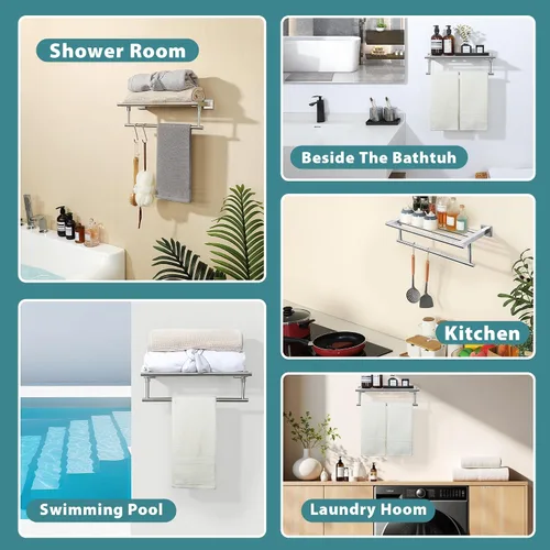 Miniatura 9 de Alise - Toalleros de 16 pulgadas para baño, toallero montado en la pared con barras de torre, estante de baño de acero inoxidable SUS 304, soporte