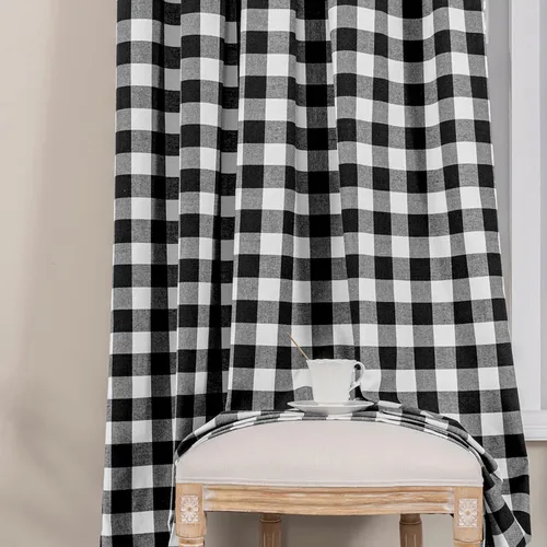 Miniatura 7 de Melodieux Buffalo - Cortinas a cuadros para sala de estar, dormitorio, estilo granja, estilo guingán, con textura de algodón, con bolsillo para Negro