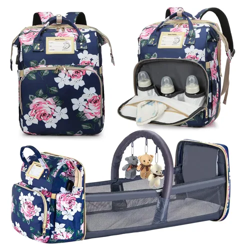 Miniatura 7 de GurZinn Mochila para pañales con cambiador portátil, mochila multifunción 3 en 1, mochila de viaje para mamá, cochecito rosa