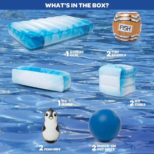 Miniatura 5 de Stack 'n Splash - Juego de piscina de pingüinos, juguete flotante para objetivo, construirlo, golpéalo, derriba. Juego de 10 piezas con 2 bolas