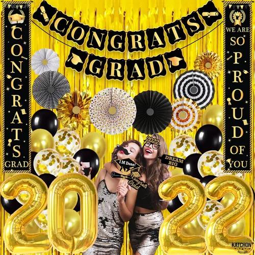 Miniatura 8 de Enormes decoraciones de fiesta de graduación 2022 – Paquete de 63 Cartel «We Are So Proud Of You» con accesorios de cabina de fotos de graduación