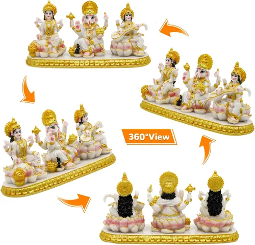 Miniatura 7 de Estatua india de Ganesha Lakshmi Saraswati – 3.9 pulgadas de alto Dios hindú Ganpati Laxmi para decoración de tablero de automóvil, India Murti