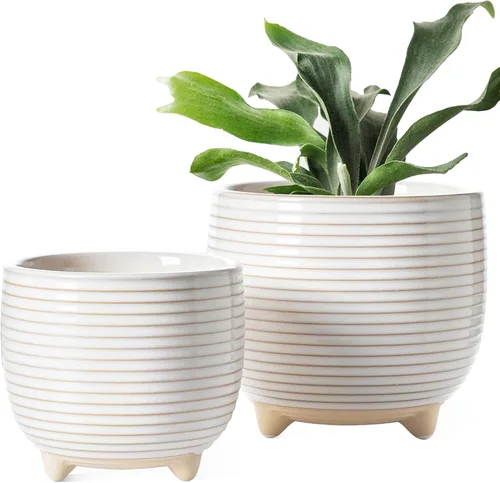 Miniatura 9 de LE TAUCI Macetas de cerámica para plantas, macetas con patas de 5.1 + 6.4 pulgadas para plantas, macetas modernas para el hogar y la oficina