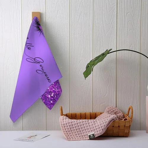 Miniatura 4 de Hello Gorgeous - Juego de 2 toallas de mano decorativas para baño, hogar, hotel, spa, gimnasio, yoga, 14 x 28 pulgadas Morado
