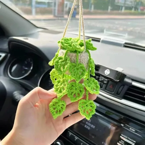 Miniatura 11 de Adorno para colgar en automóvil, lindo adorno de planta de ganchillo para espejo retrovisor, decoración de espejo retrovisor tejido a mano, Floret