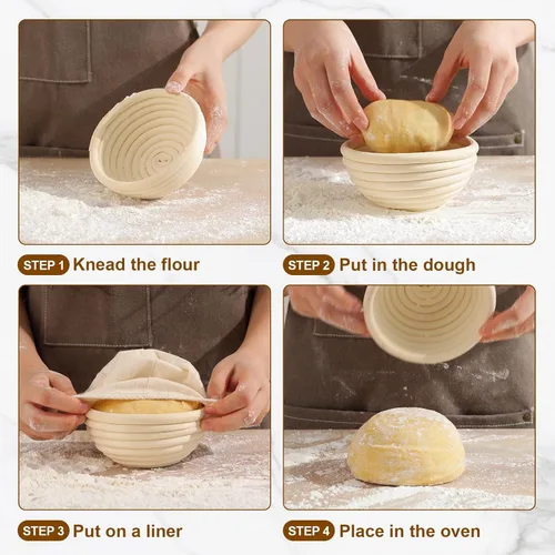 Miniatura 8 de Paquete de 6 mini cestas Banneton a prueba de pan de 5 pulgadas, mini suministros para hornear masa madre, pequeñas cestas a prueba de Banneton