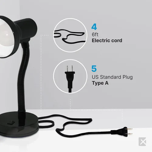Miniatura 3 de Xtricity Luz LED de escritorio, cuello de cisne ajustable de 360°, lámpara para el hogar y la oficina con bombilla A19 de 7 W, 120 V, interruptor