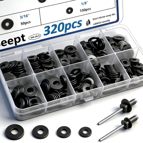 Miniatura 9 de 375 piezas de arandelas de remache pop plateadas, kit surtido para remaches pop de diámetro 3/32", 1/8", 5/32", 3/16", 1/4" de acero inoxidable 304