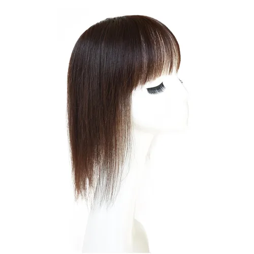 Miniatura 4 de Extensiones de cabello humano con clip con flequillo, base de seda, flecos de tupé superior para pérdida de adelgazamiento, extensiones de reemplazo