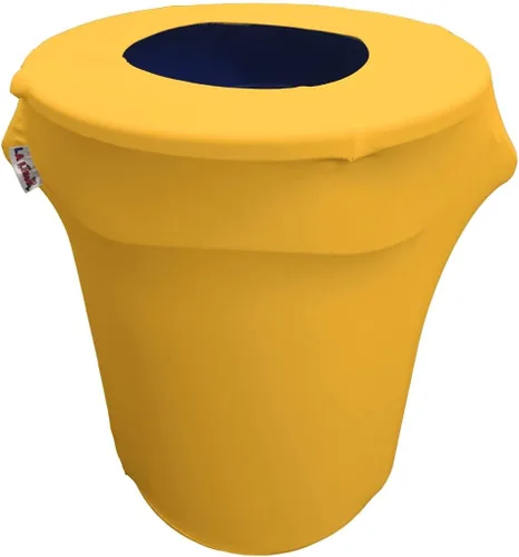 Miniatura 55 de LA Linen Cubierta para cubo de basura ajustable de elastano elástico de 32 galones, cubierta redonda para contenedor de residuos, decoración de Gris