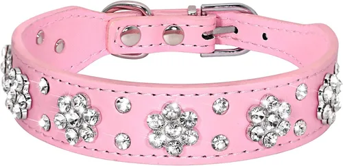 Miniatura 6 de Serijoars Collar para perro y gato con diamantes de imitación - Collar brillante de cuero PU ajustable, tallas XS, S, M (XS, negro)