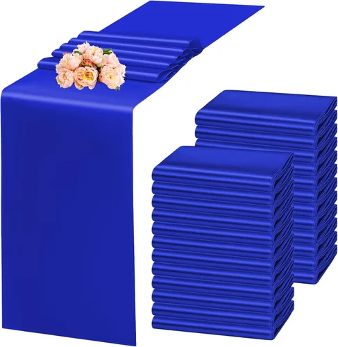 Miniatura 9 de Paquete de 24 caminos de mesa azul bebé, camino de mesa de satén liso de 12 x 72 pulgadas, caminos de mesa de alta calidad para bodas, fiestas
