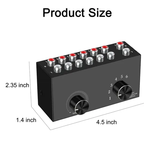 Miniatura 6 de Dingsun Conmutador de audio de 6 vías, interruptor de audio estéreo de canal derecho e izquierdo, Plug & Play, compatible con TV, reproductor