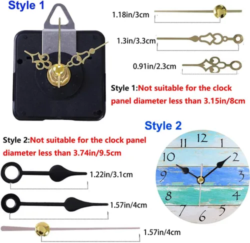 Miniatura 3 de Paquete de 2 mecanismos de movimiento de reloj en miniatura de pared sin tictac con 5 pares de manecillas cortas, kit de motor de cuarzo, funciona