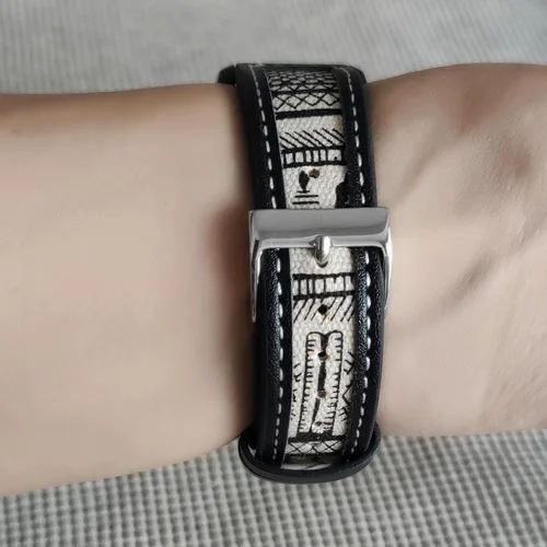 Miniatura 6 de Abanen Correa de reloj de cuero de mezclilla para Samsung Galaxy Watch 7/Galaxy Watch 6, correa de tela de lona de 0.787 pulgadas con forro de piel