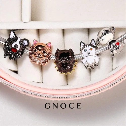 Miniatura 7 de GNOCE Abalorio de plata de ley para perro chapado en negro para pulsera o collar de mascotas para mujeres y niñas