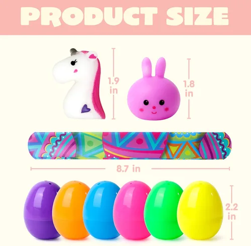 Miniatura 5 de JOYIN 200 huevos de Pascua precargados con juguetes surtidos y calcomanías en el interior, huevos de Pascua rellenos para niños, rellenos
