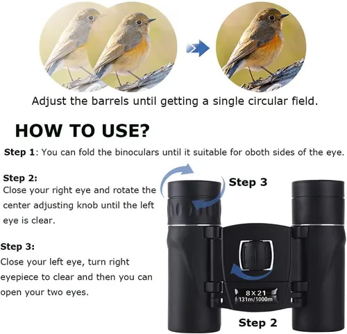Miniatura 4 de Binoculares compactos de 8 x 21 para adultos y adolescentes, mini prismáticos ópticos completos pequeños para observación de aves, ópera, Negro