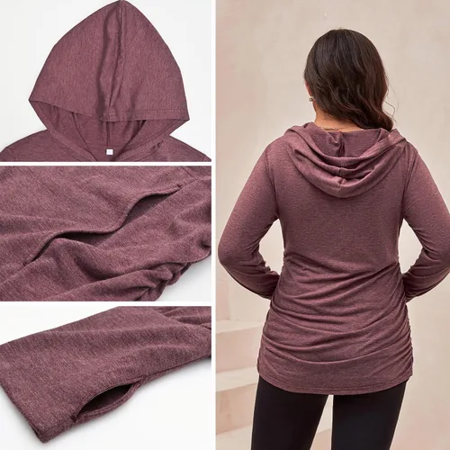 Miniatura 5 de DEBELLY Sudaderas de maternidad de manga larga con cremallera completa, casual, para embarazo, chaqueta con bolsillos, agujero para el pulgar