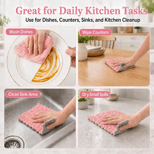 Miniatura 7 de kimteny Paquete de 12 Paños de Cocina para Platos, Paños de Cocina Premium, Paños de Cocina de Terciopelo Coral Superabsorbentes, Antiadherentes al
