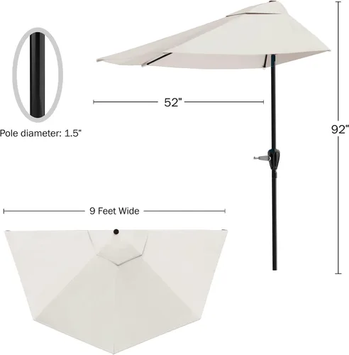 Miniatura 2 de Pure Garden - Parasol para patio de media caña 50-145-B 9', color azul., Bronceado Canela