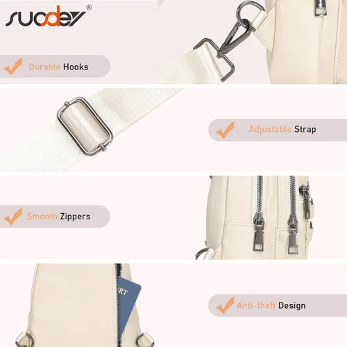 Miniatura 5 de SUOSDEY Sling Bag Crossbody Backpack PU Leather Unisex Shoulder Bag Chest Bag With Adjustable Strap for Travel Cycling Hiking
