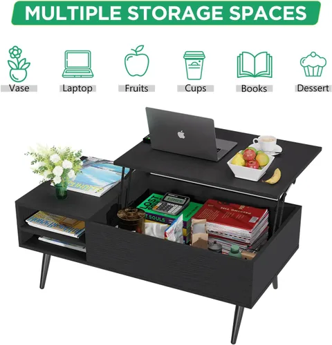 Miniatura 7 de PayLessHere Mesa auxiliar elevable de 39 pulgadas con almacenamiento ajustable y compartimento oculto, mesa de centro pequeña de madera