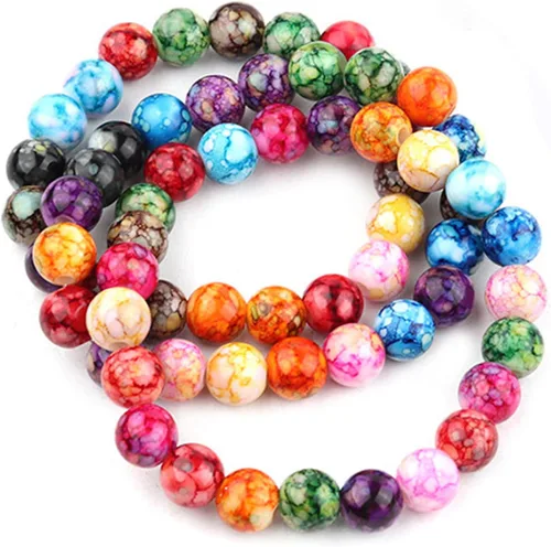 Miniatura 6 de 200 cuentas de cristal acrílico para hacer joyas, cuentas redondas sueltas, dijes, patrones de tinta para pulseras, aretes, collares, anillos