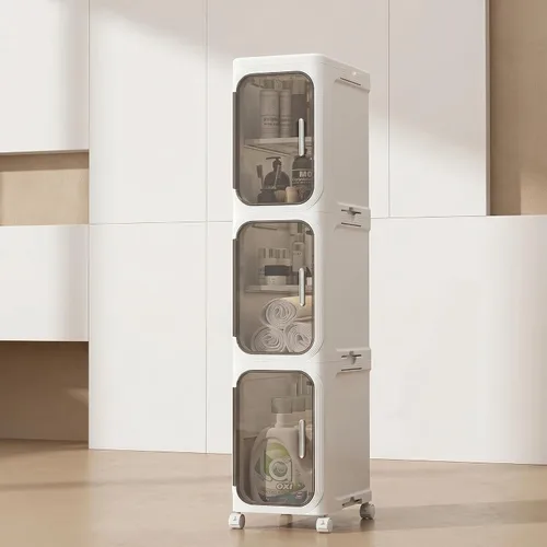Miniatura 10 de KHNR Armario de almacenamiento de baño delgado de 3 niveles, gabinetes de almacenamiento plegables, almacenamiento de baño estrecho, organizador