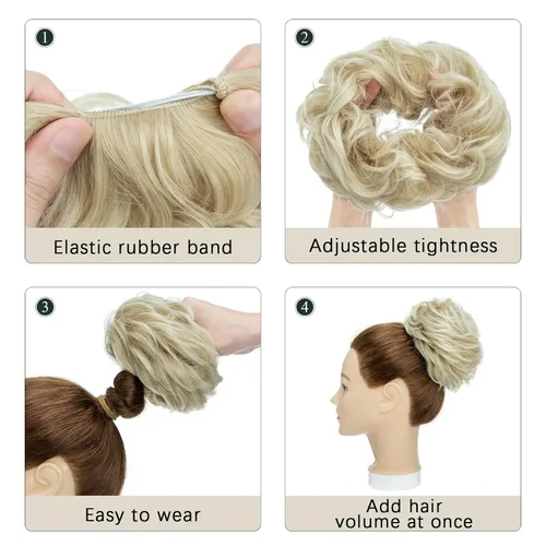 Miniatura 4 de Hairro Pieza de pelo para mujer, moño desordenado, esponjoso, despeinado, recogido, ombré, coleteros sintéticos, dona, elástico, para boda, novia