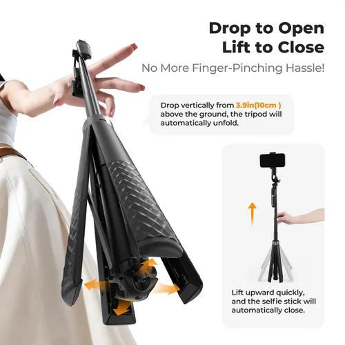 Miniatura 2 de K&F CONCEPT - Trípode para teléfono de 69 pulgadas, con apertura automática para selfie con 4 patas y mango estabilizador, soporte de trípode