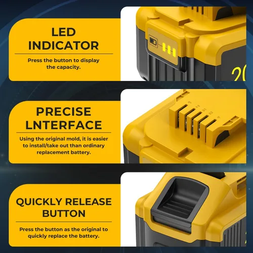 Miniatura 2 de Paquete de 2 baterías de iones de litio de 6.0Ah 20V Max para Dewalt – Reemplazo para baterías Dewalt Dewalt DCB201, DCB200, DCB205, DCB206, DCB207