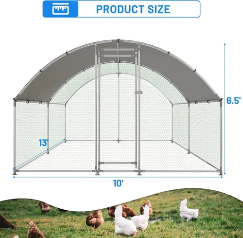 Miniatura 2 de NUGRIART Gallinero grande de metal, jaula de exterior con cubierta impermeable y anti-UV, jaula de aves de corral con techo abovedado para entrar