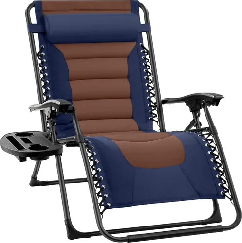 Best Choice Products Silla acolchada de gravedad cero de gran tamaño, reclinable plegable para patio al aire libre, tumbona antigravedad XL para