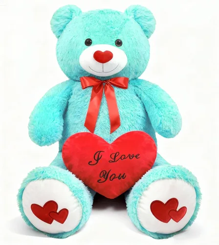 Oso de peluche gigante de 43.3 pulgadas con almohada de corazón suave, animal de peluche, regalo del día de San Valentín (azul, 43.3 pulgadas)