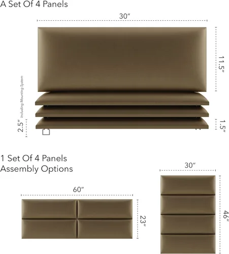 Miniatura 53 de Vant - Paneles tapizados para pared - Cabeceros montados en la pared tamaño King/Cal King - Cuero vintage blanco tórtola - Twin/King - Juego de 4