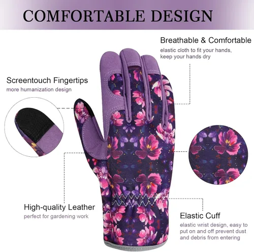 Miniatura 3 de Guantes de Jardinería de Cuero MERTURN para Mujeres, Guantes de Jardín a Prueba de Espinas, Guantes de Trabajo Compatibles con Pantalla Táctil