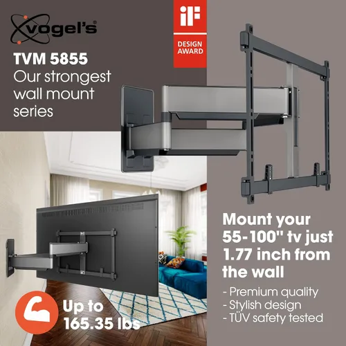 Miniatura 2 de Vogel's TVM 5855 Soporte de pared para TV de movimiento completo ultra fuerte para televisores grandes y pesados de hasta 100 pulgadas y 165 libras