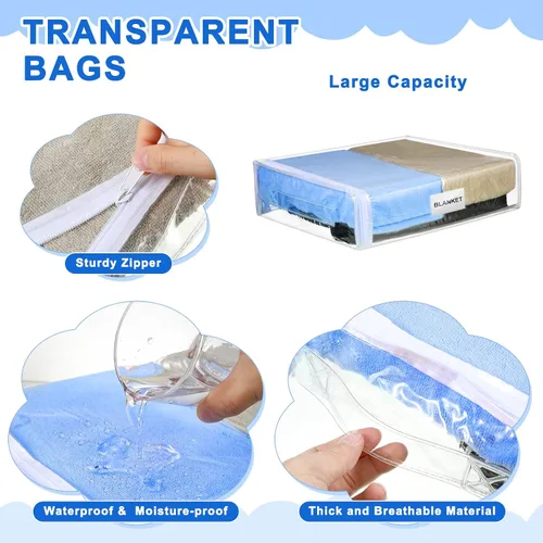 Miniatura 3 de Kenning Juego de 20 bolsas de almacenamiento de vinilo transparente con cremallera para organizador de sábanas, bolsas de plástico para suéter