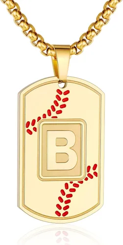 Miniatura 55 de A-Z Collar con etiqueta de perro para hombre, dije de béisbol, cadena de acero inoxidable de 22 + 2 pulgadas, regalo de joyería personalizado