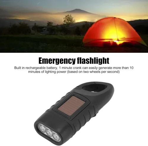 Miniatura 2 de Hand Crank Solar Flashlight, Rechargeable Survival Light for Outdoor Camping, Hiking, Emergency, Plastic 4.9x1.8in
