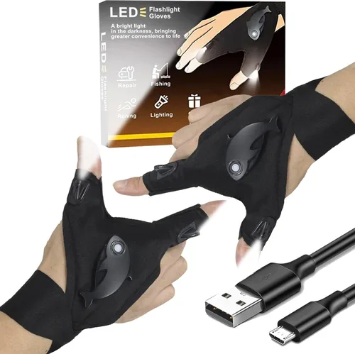 Miniatura 8 de HikooLSS Linterna LED recargable impermeable con guantes, correa ajustable, talla única para todos, Negra Geniales luces de dedo, regalos del día