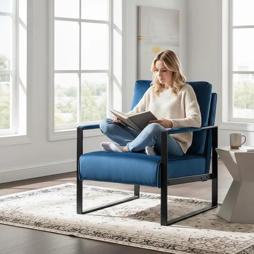 Miniatura 7 de Container Furniture - Silla clásica de mediados de siglo con marco de metal cuadrado duradero, sillón para sala de estar, dormitorio, oficina