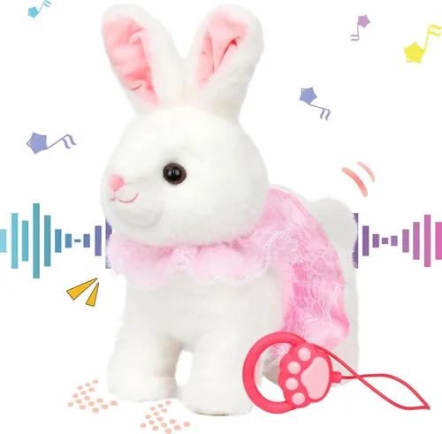 Miniatura 7 de Hopearl Hopping Bunny - Juguete electrónico interactivo de conejo con correa de control remoto para mascotas, repite lo que dijiste, regalos